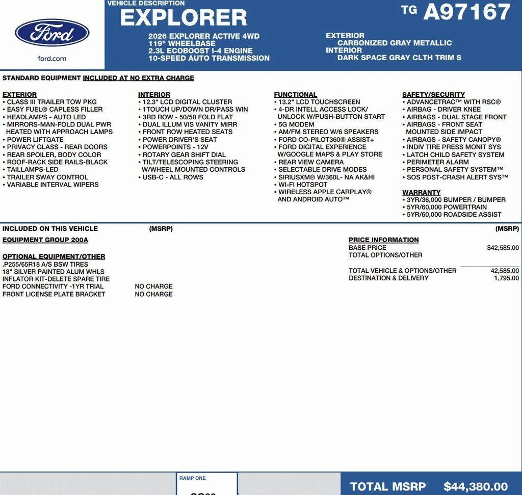 2026 Ford Explorer Active w/100A Pkg 4WD