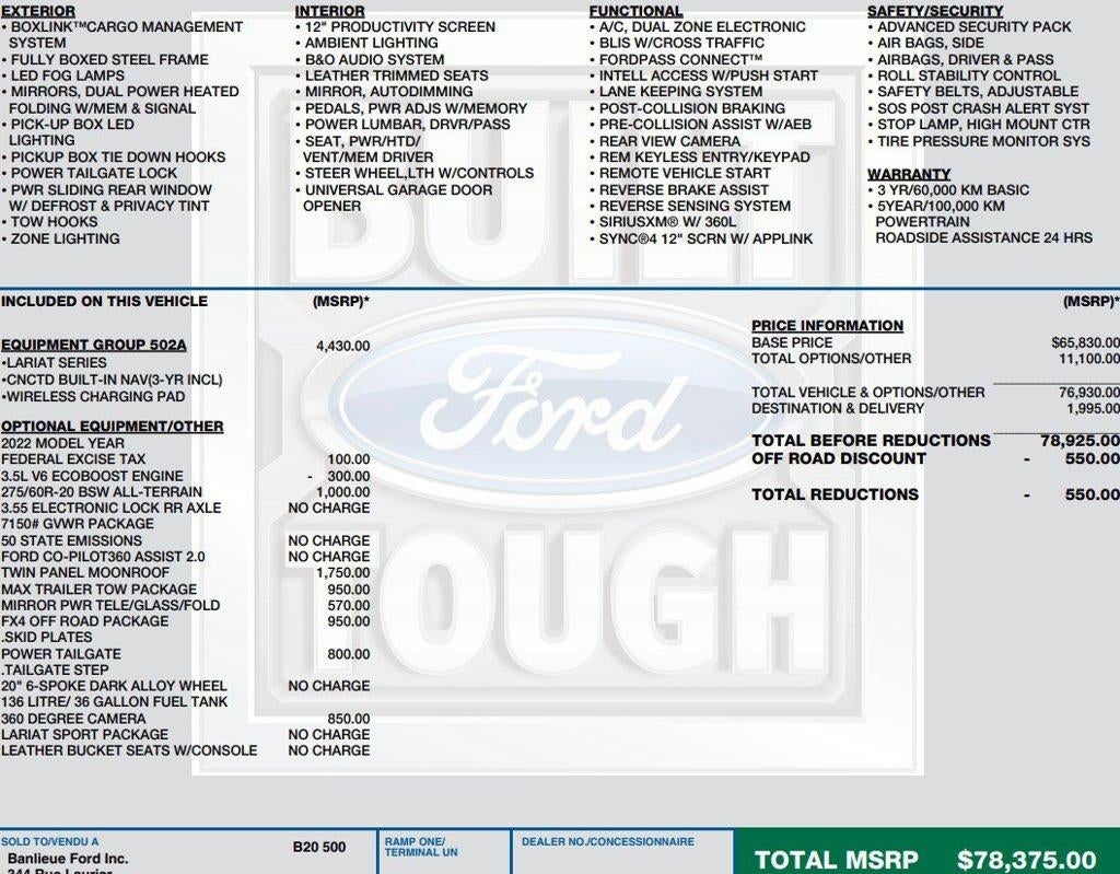 2022 Ford F-150 LARIAT 4WD SuperCrew 5.5' Box