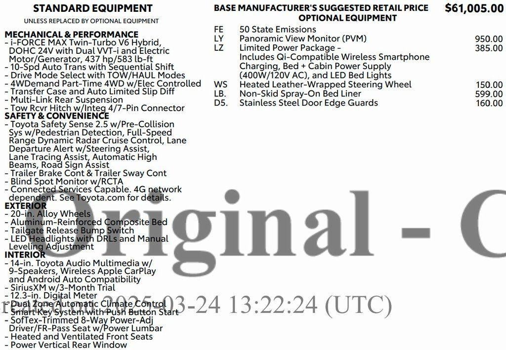 2025 Toyota Tundra 4WD 4WD Limited Hybrid CrewMax 5.5' Bed (Natl)