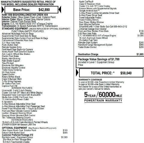 2020 RAM 1500 Big Horn Crew Cab 4x4 5'7' Box