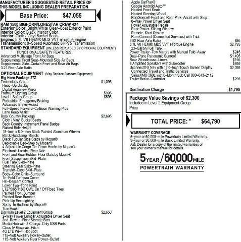 2022 RAM 1500 Big Horn Crew Cab 4x4 5'7' Box