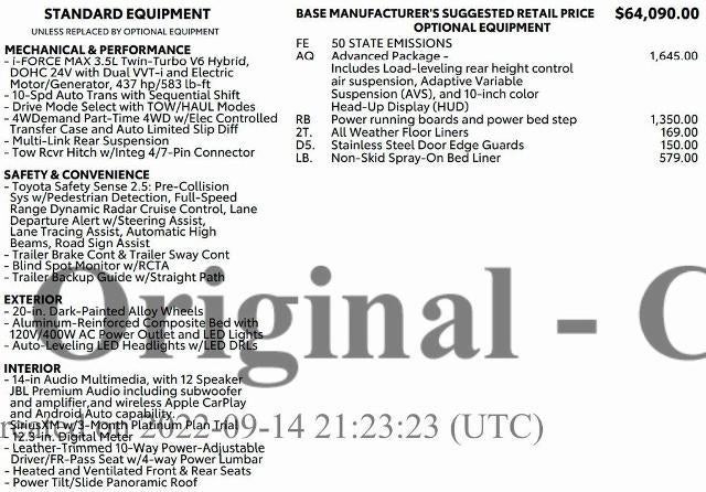 2022 Toyota Tundra Hybrid Platinum