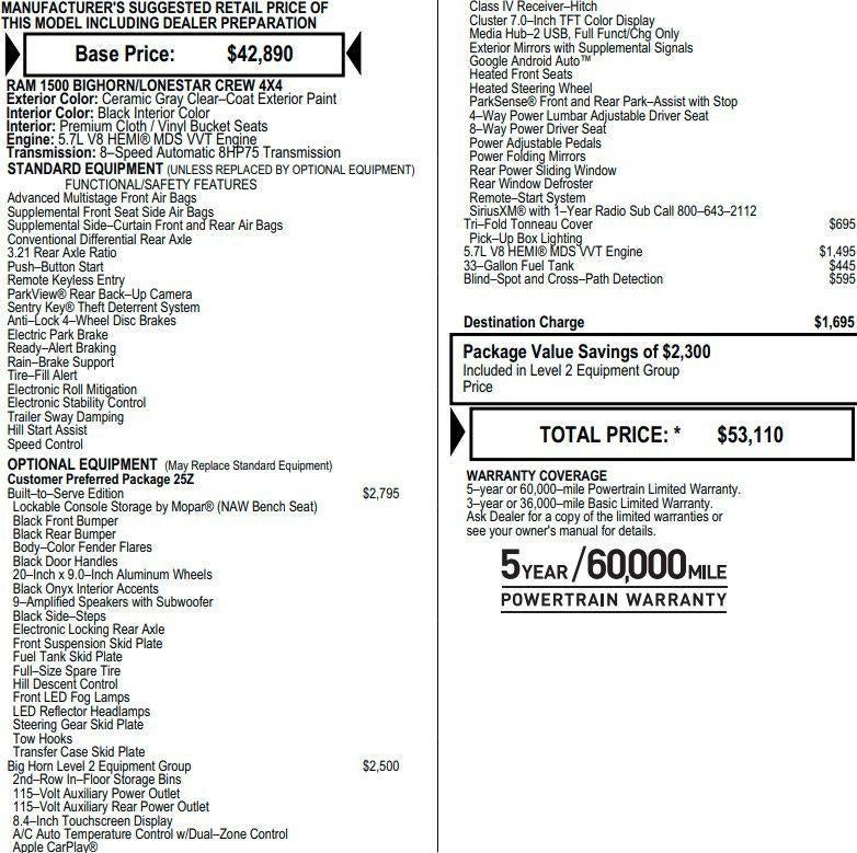 2020 RAM 1500 Big Horn Crew Cab 4x4 5'7" Box