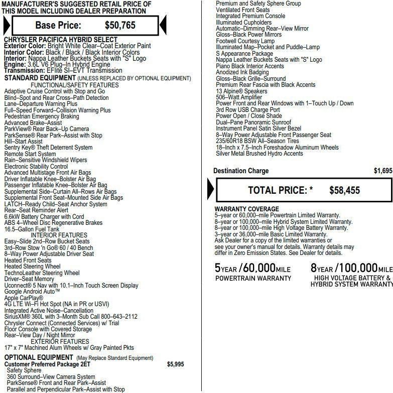 2024 Chrysler Pacifica Hybrid Premium S Appearance Pkg