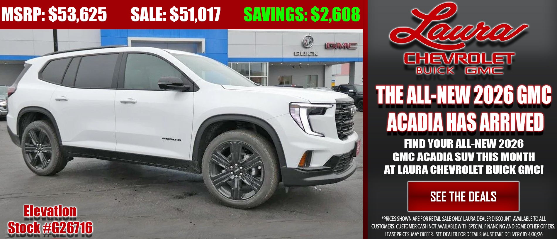 Find your GMC Acadia SUV today at Laura